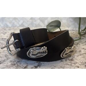 UF University Florida Gators Silvertone‎ Concho Black Leather Belt Size 36
